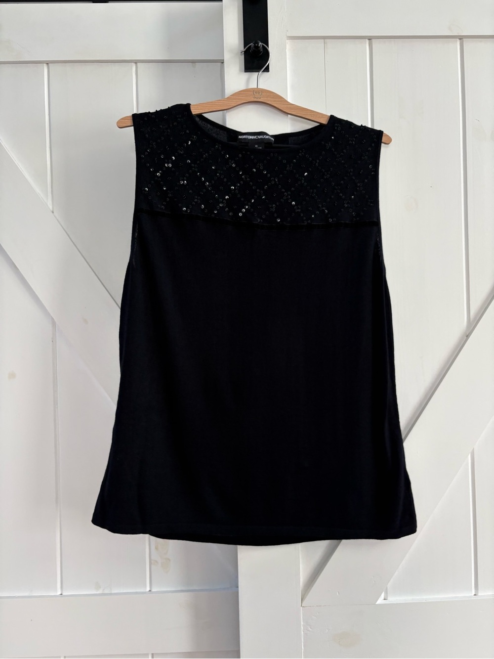 Norton McNaughton Vintage Sequin Sleeveless Black Knit Top